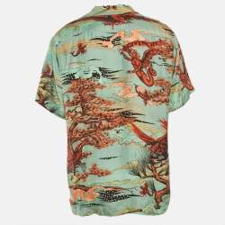 Givenchy Green Printed Silk Short Sleeve Shirt XXL
