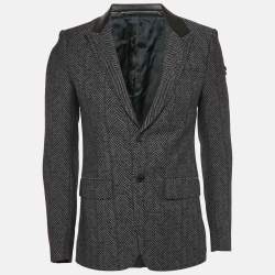 Givenchy Black Herringbone Wool Single Breasted Blazer S