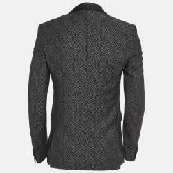 Givenchy Black Herringbone Wool Single Breasted Blazer S
