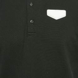 مملوكة مسبقًا Givenchy Black Cotton Pique Leather Patch Detail Polo XL