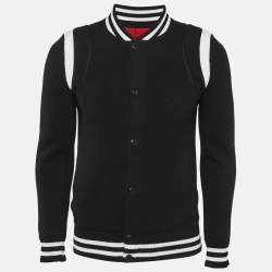 Pre Owned Givenchy Black Logo Intarsia Back Wool Knit Bomber Jacket S