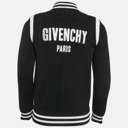 Pre Owned Givenchy Black Logo Intarsia Back Wool Knit Bomber Jacket S