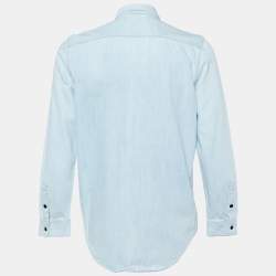Pre Owned Givenchy Light Blue Denim Leather Trim Detail Shirt M