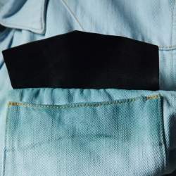 Pre Owned Givenchy Light Blue Denim Leather Trim Detail Shirt M