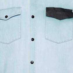 Pre Owned Givenchy Light Blue Denim Leather Trim Detail Shirt M