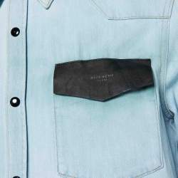 Pre Owned Givenchy Light Blue Denim Leather Trim Detail Shirt M