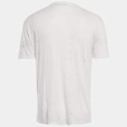 Givenchy White Logo Printed Cotton Distressed T-Shirt S