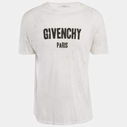 Givenchy White Logo Printed Cotton Distressed T-Shirt S
