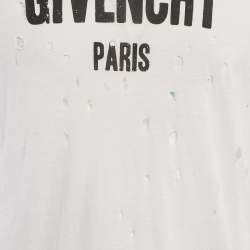 Givenchy White Logo Printed Cotton Distressed T-Shirt S