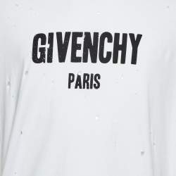 Givenchy White Logo Print Cotton Distressed T-Shirt L