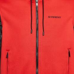 Pre Owned Givenchy Red Jersey & Leather Zip Up Hooded Jacket L