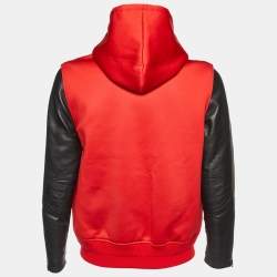 Pre Owned Givenchy Red Jersey & Leather Zip Up Hooded Jacket L