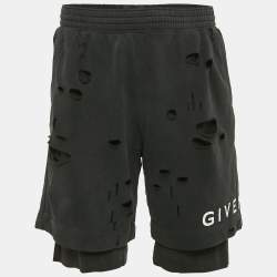 Givenchy Black Distressed Cotton Knit Archetype Shorts M