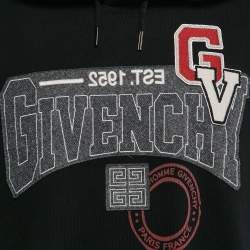Givenchy Black Cotton Knit Applique Detail Hooded Sweatshirt L 
