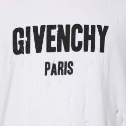 Pre Owned Givenchy White Logo Print Cotton Distressed T-Shirt S