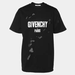 Pre Owned Givenchy Black Logo Print Cotton Distressed T-Shirt M