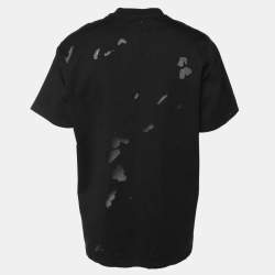 Pre Owned Givenchy Black Logo Print Cotton Distressed T-Shirt M