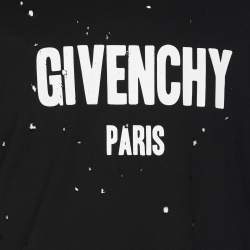 Pre Owned Givenchy Black Logo Print Cotton Distressed T-Shirt S