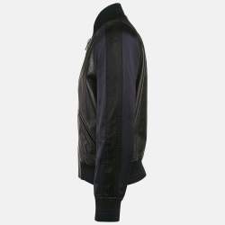 Givenchy Black/Blue Leather and Satin Bomber Jacket XL