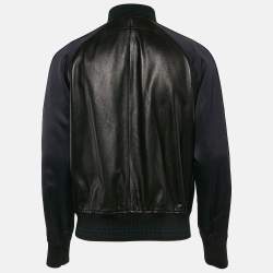 Givenchy Black/Blue Leather and Satin Bomber Jacket XL