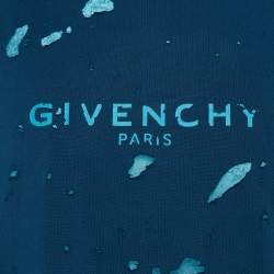 Givenchy Blue Logo Print Distressed Cotton Crew Neck T-Shirt S