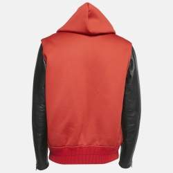 Givenchy Red Neoprene and Leather Zip Up Hooded Jacket XL
