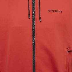 Givenchy Red Neoprene and Leather Zip Up Hooded Jacket XL