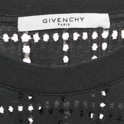مملوكة مسبقًا Givenchy Black Logo Embroidery Perforated Cotton Crew Neck T-Shirt L