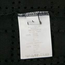 مملوكة مسبقًا Givenchy Black Logo Embroidery Perforated Cotton Crew Neck T-Shirt L