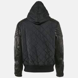 Givenchy Black Nylon and Leather Zip Up Hooded Jacket XL