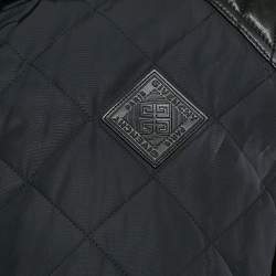 Givenchy Black Nylon and Leather Zip Up Hooded Jacket XL