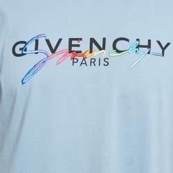 Givenchy Blue Cotton Logo Embroidered Crew Neck T-Shirt XS