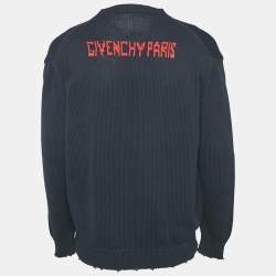 مملوكة مسبقًا Givenchy Navy Blue Logo Intarsia Rib Knit Crew Neck Sweatshirt M