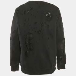 Givenchy Black Logo Print Cotton Knit Distressed Sweatshirt M