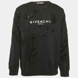 Givenchy Black Logo Print Cotton Knit Distressed Sweatshirt M