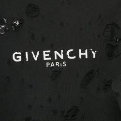 Givenchy Black Logo Print Cotton Knit Distressed Sweatshirt M
