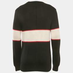 Pre Owned Givenchy Black Logo Intarsia Rib Knit Sweater L