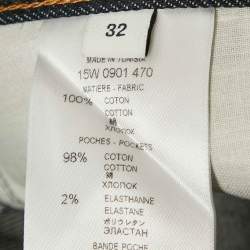 Pre Owned Givenchy Dark Blue Denim Leather Trim Pocket Detail Jeans M Waist 32"