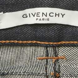 Pre Owned Givenchy Dark Blue Denim Leather Trim Pocket Detail Jeans M Waist 32"
