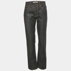 Pre Owned Givenchy Dark Blue Denim Leather Trim Pocket Detail Jeans M Waist 32"