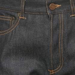 Pre Owned Givenchy Dark Blue Denim Leather Trim Pocket Detail Jeans M Waist 32"