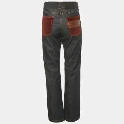 Pre Owned Givenchy Dark Blue Denim Leather Trim Pocket Detail Jeans M Waist 32"