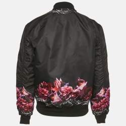 Pre Owned Givenchy Black Thorn & Rose Print Nylon Reversible Bomber Jacket L