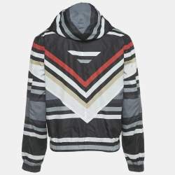 Pre Owned Givenchy Black Chevron Print Nylon Hooded Parka Jacket L