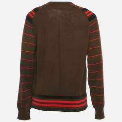 Pre Owned Givenchy Brown Velvet Trim Wool Knit Sweatshirt L