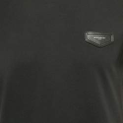 Pre Owned Givenchy Black Leather Applique Jersey Crewneck T-Shirt S