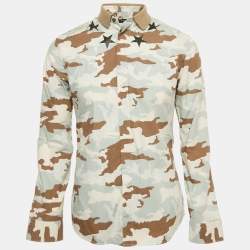 Pre Owned Givenchy Blue Camouflage Cotton Rib Collar Shirt M