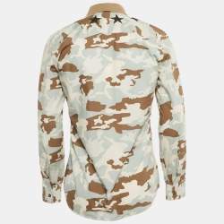 Pre Owned Givenchy Blue Camouflage Cotton Rib Collar Shirt M