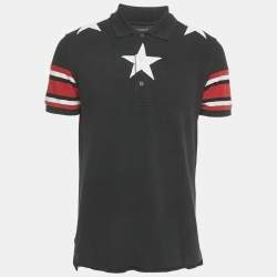 Pre Owned Givenchy Black Star Applique Cotton Pique Polo T-Shirt M