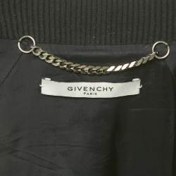 Pre Owned Givenchy Black/Blue Leather and Satin Stadium Bomber Jacket S